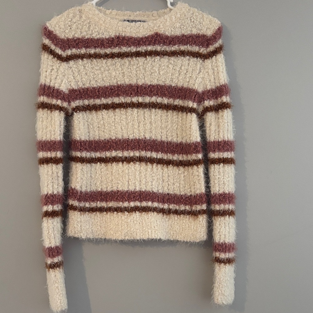Freshman Textured Sweater with Cream and Purple Stripes